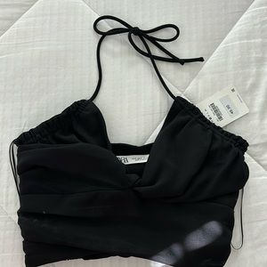 Zara draped tie neck crop top, new with tags